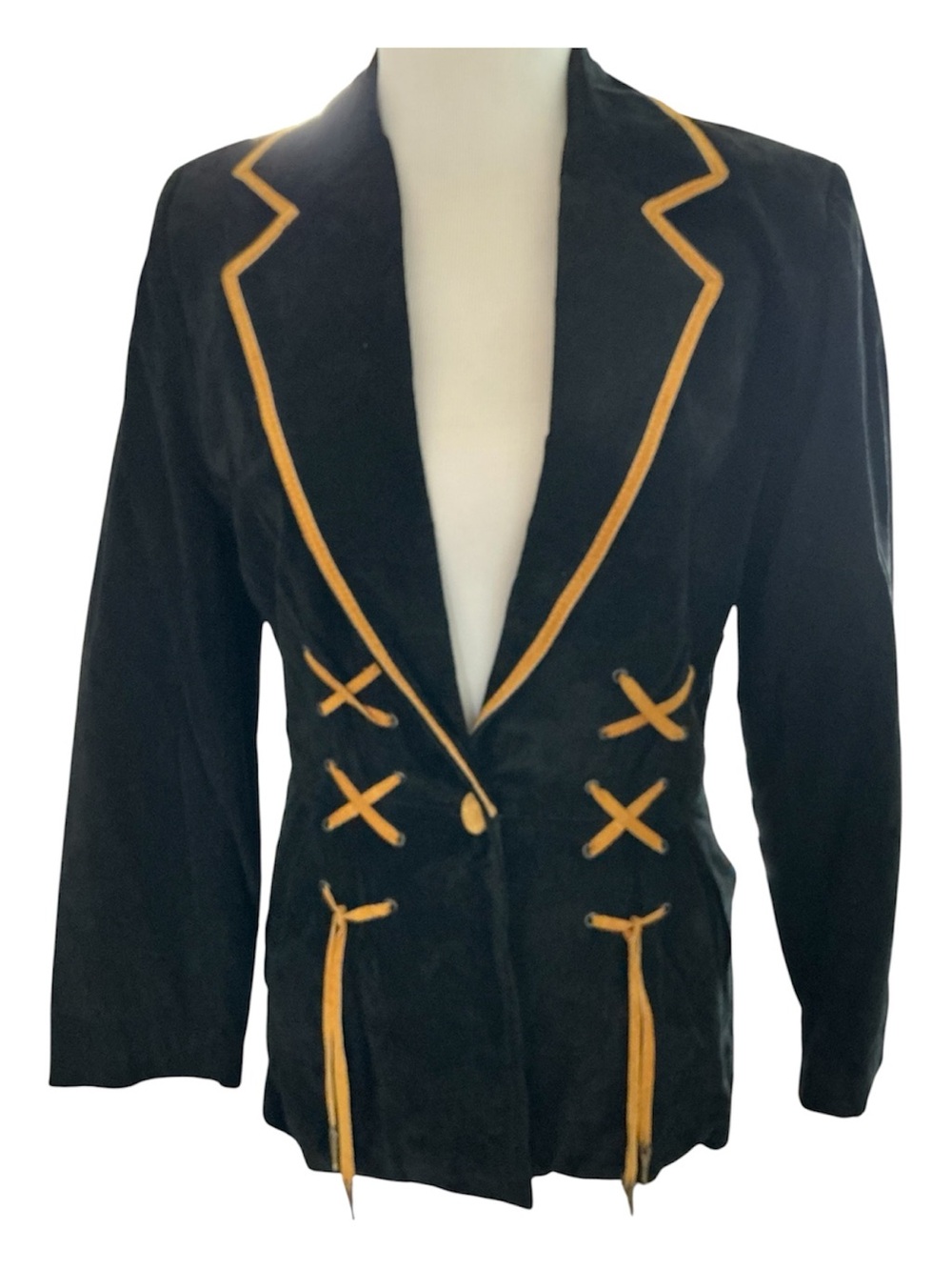 NWT Atlantic Beach Suede Leather Jacket Small Black Yellow Lace Up Western Boho